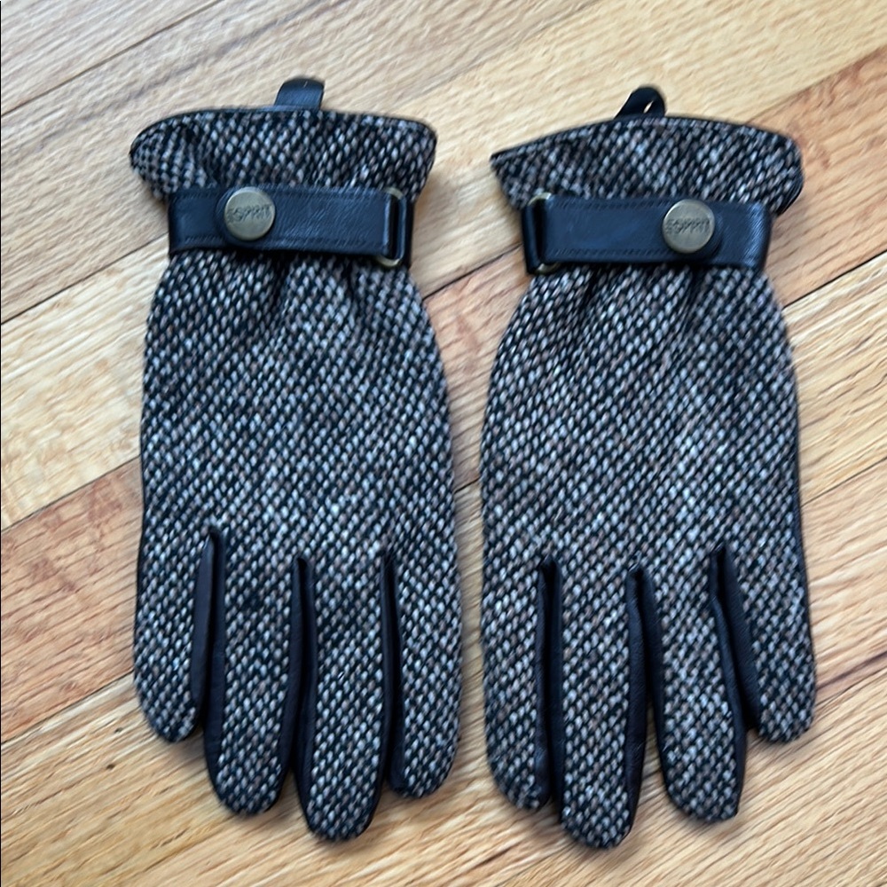 Esprit Europe Brown & Cream Tweed Gloves Ladies Size 7.5
